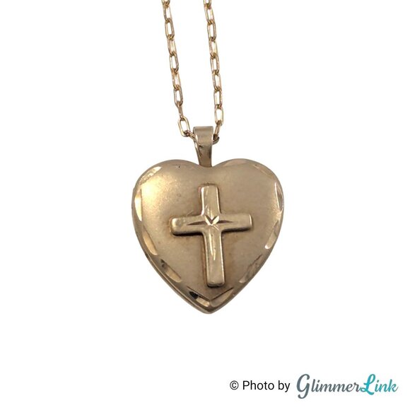 Vintage PPC 14K Gold Filled Heart Cross Locket Necklace with 14K GF Chain - Picture 1 of 11